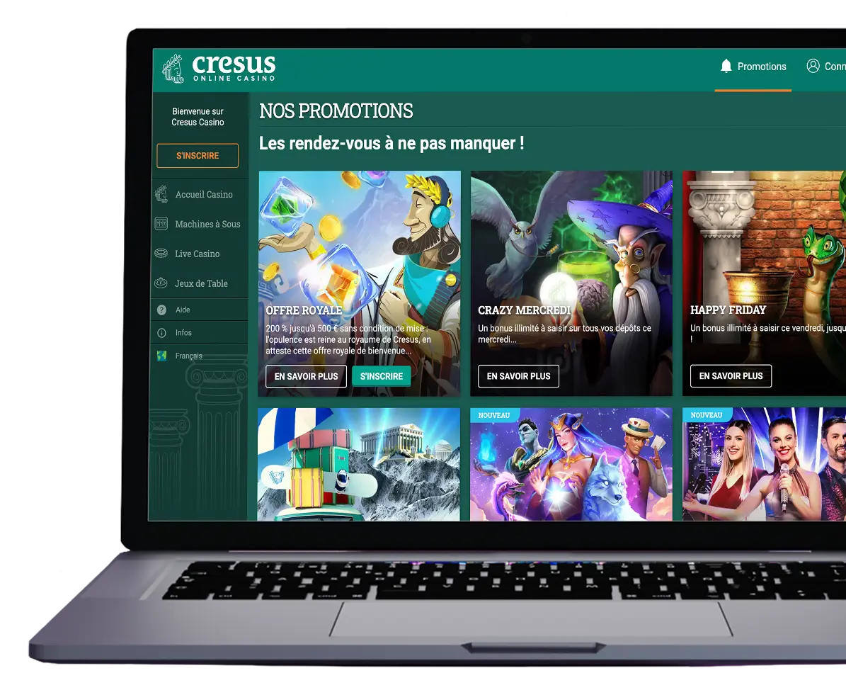 Page promo pour obtenir des bonus Cresus Casino
